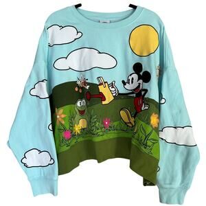 Disney Mickey & Co Garden Collection Crewneck Cropped Sweatshirt Women's Size 2X